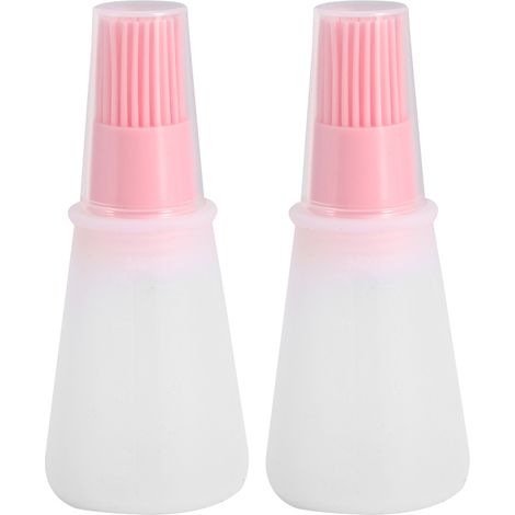 Lot de 2 pinceaux silicone pour huile et miel, bouteille de cuisine barbecue cuisson pâtisserie, outil BBQ rose (1/5)