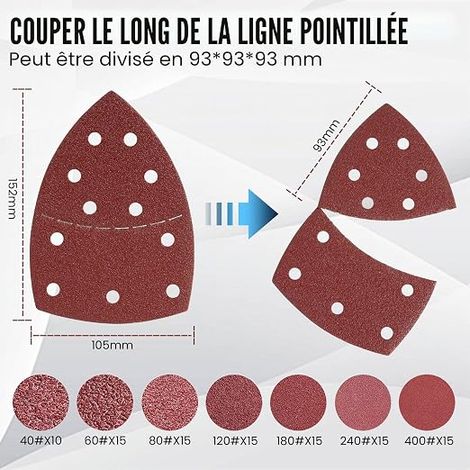 Papier Abrasif Ponceuse 105x152 mm (93x93x93 mm) 120 Grains 11 Trous PSM 100A / PSM 160 / PSM 200 AES/PSM 18 Bois Métal Plastique Papier à Poncer Ponceuse (1/3)