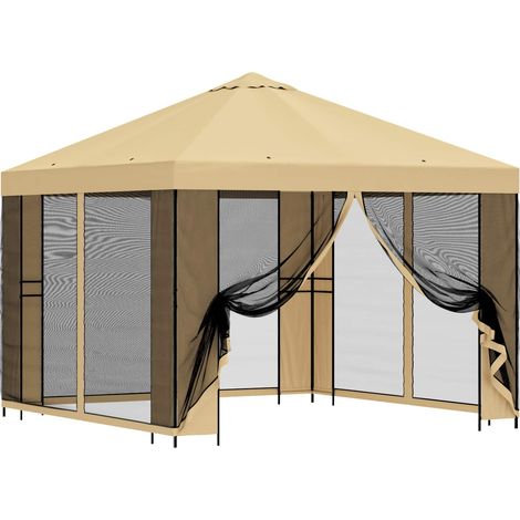 Garden Gazebo with Sidewalls 3 x 3 m Cream Polyester and Steel vidaXL (1/5)