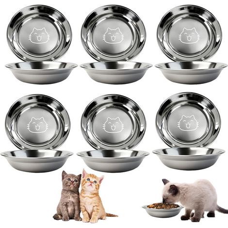 Lot de 6 gamelles plates pour chat en acier inoxydable – Bol anti-fatigue des moustaches pour chaton et petit animal (1/5)