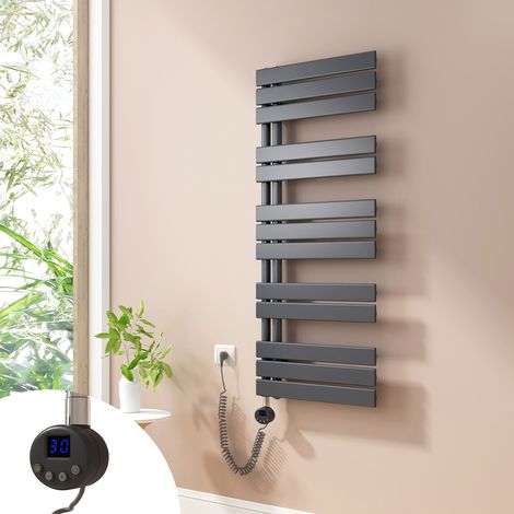 Heilmetz – Sèche-serviettes électrique plat 1176x500mm – 600W – Anthracite – Chauffage rapide avec minuterie 2h/4h – Montage mural (1/5)