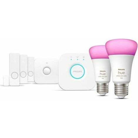 Philips Hue Secure Kit mit 2 E27-Lampen und Sensoren Weiß