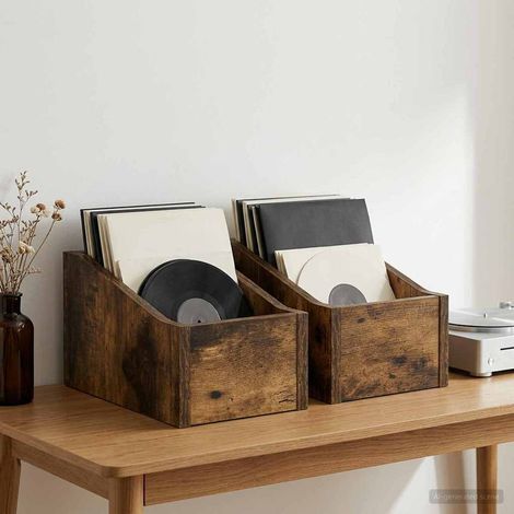 vidaXL LP Record Box 2 pcs Smoked Oak 18 x 32 x 18 cm Engineered Wood (1/5)