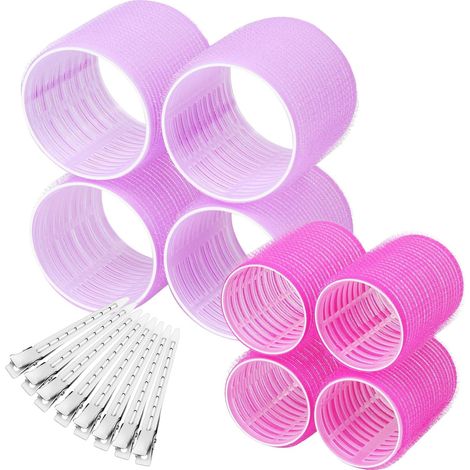 Lot de 16 Bigoudis Auto-Agrippants Sans Chaleur 4 Jumbo 4 Grands + 8 Pinces Cheveux Pour Longs Moyens Courts Épais Fins (1/5)