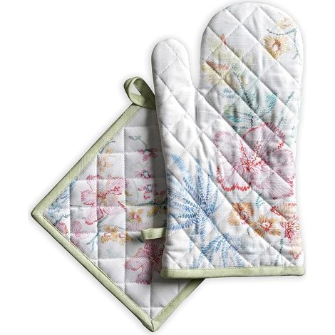 Guanto forno resistente calore cotone strofinaccio bianco (1/5)
