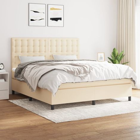 Boxspringbett mit Matratze Creme 160x200 cm Stoff (1/5)