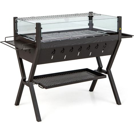 Barbecue a carbone multifunzionale 98 x 42 x 68 cm con griglia porta spezie dal design contemporaneo in metallo marrone 200020156