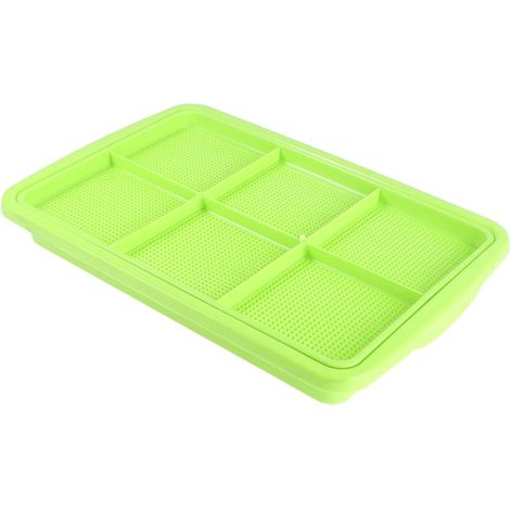 Plateau de semis en résine PP, dimensions 32 x 22 cm, adapté à la culture de semences. Conception à grille ventilée, idéal comme plateau de rangement pour fruits et légumes.