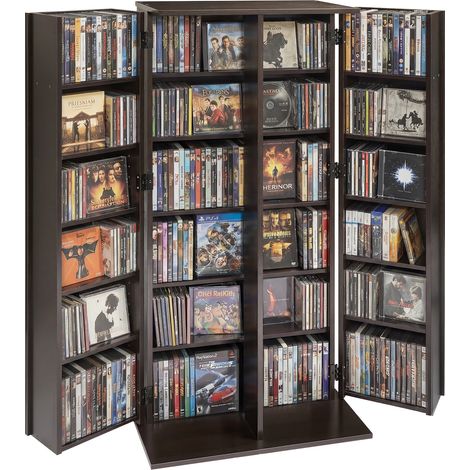 VEVOR Armadietto Porta CD DVD Portaoggetti Multimediale 6 Ripiani, Mobiletto per CD DVD Giochi con Ante Ripiani Regolabili da Ufficio Studio Soggiorno, Mobiletto Portaoggetti 610x368x1270 mm, Marrone