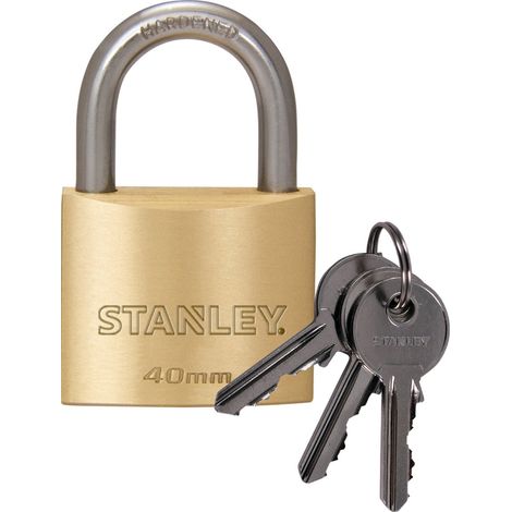 STANLEY 917015 Cadenas en Laiton - Longueur 40 mm - Jeu de 3 Clés (1/5)