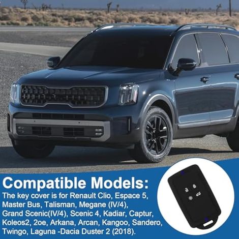 Coque de Clé de Voiture en TPU Souple pour Clio, Mégane, Captur, Koleos, Kadjar, Dacia Duster - Protection Silicone Antidérapante pour Etui Clé Voiture 4 Boutons, Bleu (1/3)