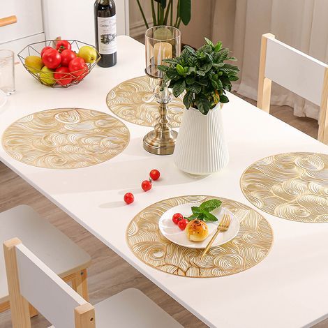 Aougo – Lot de 6 sets de table ronds en PVC doré – Résistants à la chaleur jusqu'à 80°C – Lavables et antidérapants – Décoration élégante pour mariage