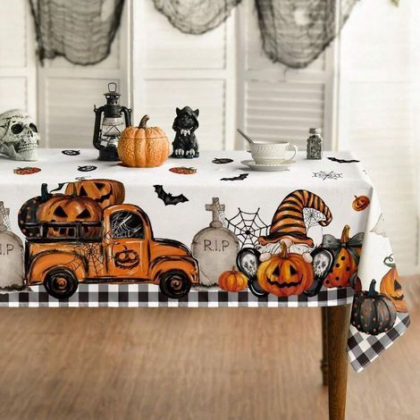 Nappe Dhalloween Rectangulaire 140 X 90 Cm Nappe Citrouille Fantôme Lavable Convient Pour La Décoration De Dîner De Piquenique De (1/5)