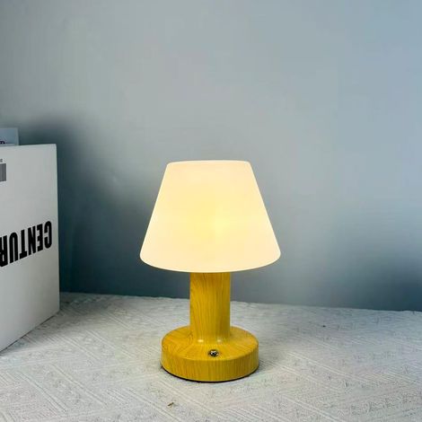 Petite lampe de table sans fil de champignons Contrôle tactile 3 couleurs Lampe rechargeable plissée de base métallique d'éblouissement sans pas pour table de nuit-T-shaped Wood Mushroom (1/5)
