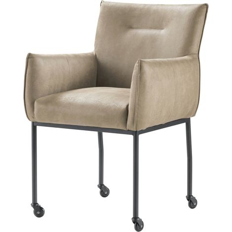 Fauteuil de table avec accoudoirs en microcuir coloris marron 10 et roulettes de skate - PANGIVO (1/2)