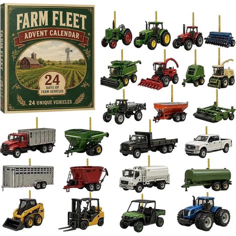 Calendrier de l'Avent Farm Fleet, Compte à rebours Noël de 24 Jours déco Noël en Acryliques 2D Parc de Véhicules Agricoles pour les