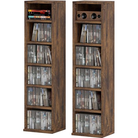 Set aus 2 CD-Aufbewahrungssäulen, 12 Fächer, 21 x 22,5 x 88,5 cm, Kapazität 204 CDs, rustikales Braun