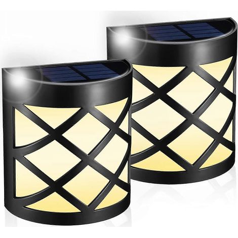 Lot de 2 lampes solaires LED pour poteau, clôture, terrasse, porte d'entrée, escalier, jardin, applique murale solaire étanche. (1/5)