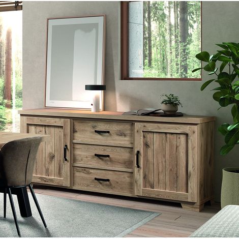 Buffet/bahut contemporain 220 cm chêne canyon Sirocco (1/5)