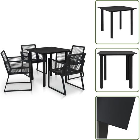 The Living Store Set da Pranzo da Giardino 5 pz in Rattan PVC Nero - Tavolo da pranzo da giardino