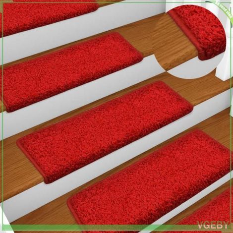 134582 Tapis d'escalier 15 pièces 65 x 21 x 4 cm Bordure rectangulaire rouge 7291712403545