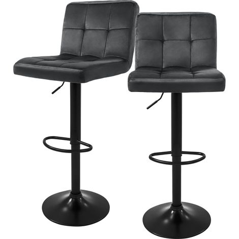 ML-Design Barhocker 2er Set, Bezug aus Samt, Grau, Gepolsterter Barstuhl mit Rückenlehne und Fußstütze, Tresenhocker höhenverstellbar 63-83cm, 360° drehbar, Bistrohocker Hocker Drehstuhl Barstühle