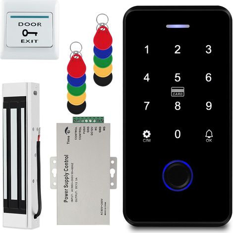 Système de contrôle d'accès par Empreinte Digitale, digicode Portail avec Sonnette étanche, gache Electrique portillon avec contacteur de Porte, Cadenas magnétique 180 kg (1/5)