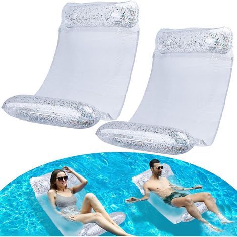 Ensemble de 2 hamacs de piscine gonflables 4-en-1 avec filet (1/5)