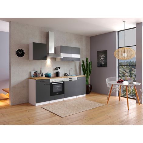 Cuisine Kitchenette Bloc cuisine intégrée Blanc Gris Malia 220 cm Respekta (1/4)