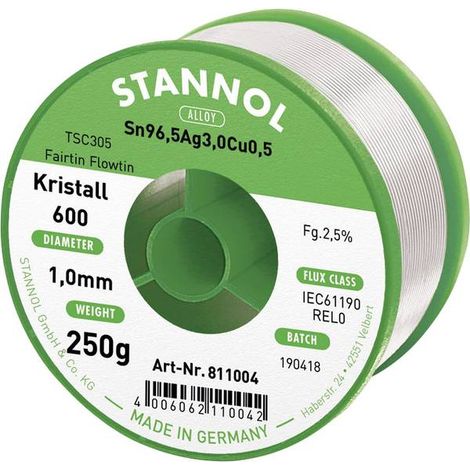 Stannol Kristall 600 Fairtin Stagno senza piombo senza piombo Sn96,5Ag3Cu0,5 REL0 250 g 1 mm