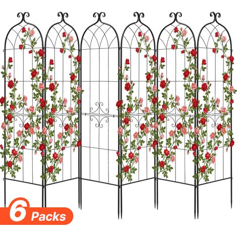 VEVOR Enrejado Metálico para Jardín, 180 x 52,5 cm, Celosías de Jardín, Conjunto de 6 Piezas, Soporte para Plantas Trepadoras, con Estacas, Decoración de Diseño Elegante, para Verduras Flores, Negro (1/5)