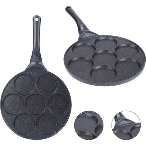 Trade Shop - Pan Multifunción Para Panqueques Black Pancakes 7 Orificios Moldes Antiadherentes 62432 -