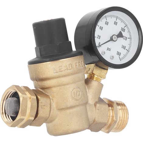 Régulateur de pression d'eau en laiton réglable 160 PSI avec manomètre et filtre d'entrée pour camping-car (1/5)