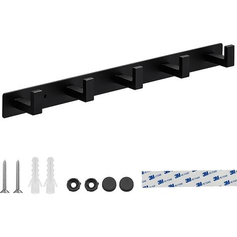 304 Noir Acier Inoxydable 5 Manteaux Mural pour,Manteaux, Vestes, Serviettes, Vêtements, Patere Murale pour une Entrée, Chambre, Salle de Bain et Vestiaire (1/5)