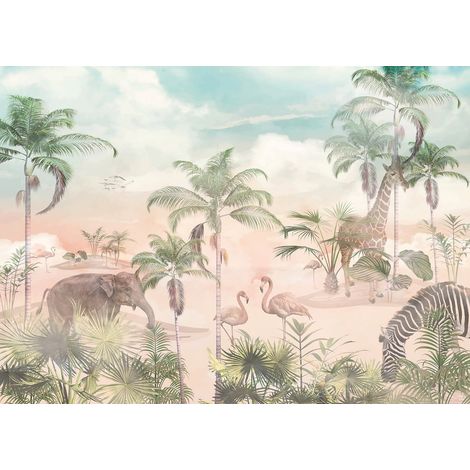 Papier peint panoramique Enfants - Animaux de la Jungle - 130 cm x 93 cm (1/2)