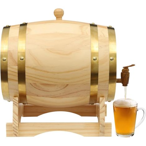 Tonneau à vin en bois de chêne - 3 l/5 l - Avec trépied, robinet - Tonneau en chêne - Pour vin, whisky et schnap (5 l) (1/5)