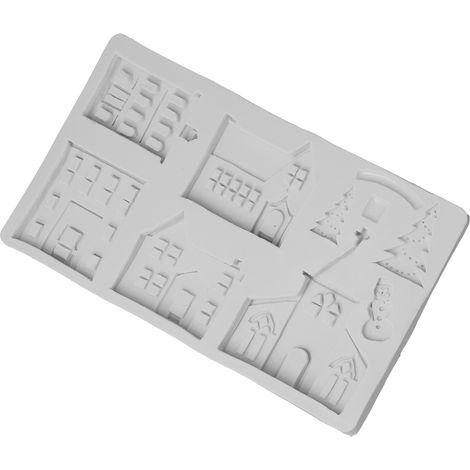 Moule en Silicone pour Gâteau Château de Noël avec Arbre Gris en Relief (1/5)