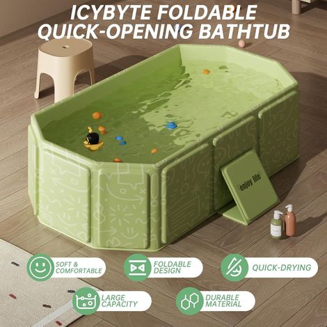 Baignoire Pliable Bébé Nourrisson Tout-Petit Base Antidérapante Rangement Facile Petite Surface Vert Graffiti - AUTRES (1/4)