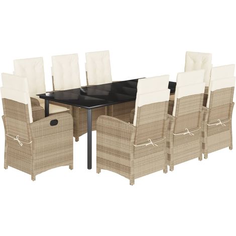 Ensemble à manger de jardin et coussins 9 pcs beige Poly rotin (1/5)