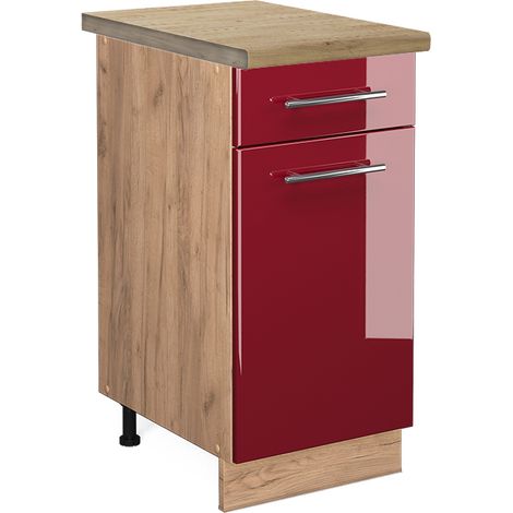 Küchenunterschrank Fame-Line, Bordeaux Hochglanz, 40 cm , AP Eiche, Vicco
