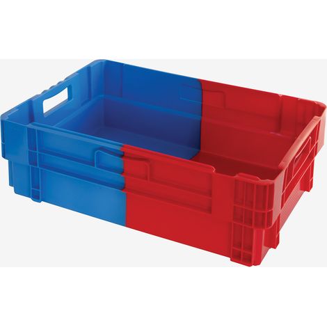 Caisse pleine empilable emboîtable 600 x 400 x 184 mm bicolore 34 L – bleu/rouge - Gilac