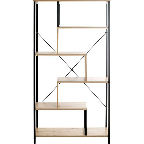 Etagère, meuble étagère en bois coloris chêne et métal noir -longueur 84 x profondeur 35 x hauteur 163 cm (1/5)
