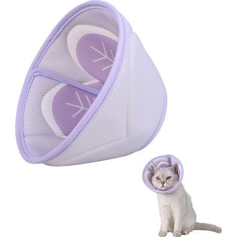 Collar para gatos, collar ajustable para gatos, en forma de cono (morado M) para usar después de una cirugía o lesión cervical cónica suave. (1/3)
