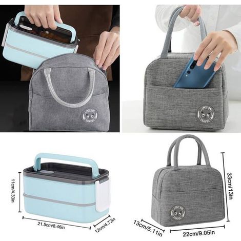 Bento Lunch Box Kit,1.4l Double Couche Hermétique Boite Repas avec Couverts et Sac Isotherme,pour Pique-Nique,Travail,Goûter,Bento (1/5)