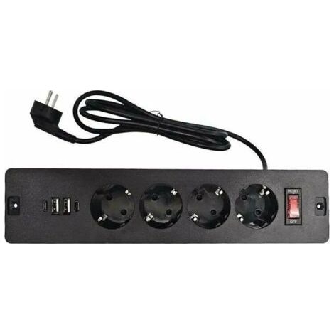 Regleta empotrable con toma de corriente integrada, cable de datos USB-C, cable de 1,7 m e interruptor, para encimera, -2A-2C-negro. (1/5)