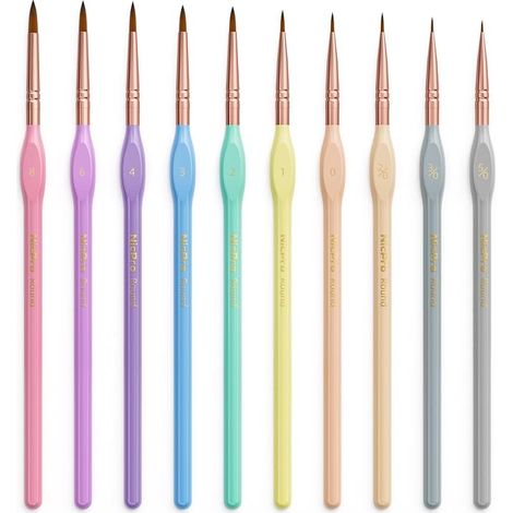 Nicpro 10-teiliges Set mikrofeiner Pinsel für Details, Pastell-Macarons-Pinsel für Ölmalerei, Acryl, Aquarell, Bastelarbeiten, Modellbau, Pinsel für Kinder, Anfänger und Profis (1/5)