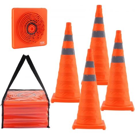 Sicherheitskegel Verkehrshütchen, 4 Stk. Zusammenklappbare Verkehrskegel, Baukegel mit Reflektierenden Kragen, Warnkegel mit Aufbewahrungstasche, Geeignet für Verkehrskontrolle, Parkplätze (1/5)