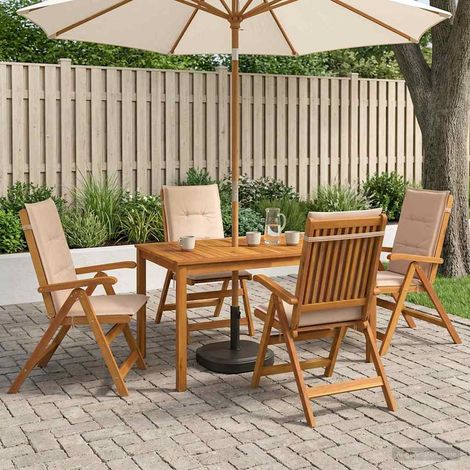 vidaXL 5-Piece Garden Dining Set 4 plaza Beige Madera de Acacia Sólida (1/5)