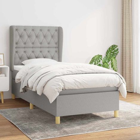 Cama box spring con colchón tela gris claro 80x200 cm (1/5)