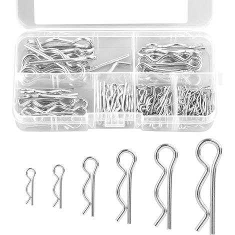 100 PCS Goupilles Fendues R Clips, en Acier Zingué, 6 Tailles Différentes, Goupilles à Ressort Forme R pour Remorque, Tondeuse, Jardin, Auto, Fixation Rapide et Attache Mécanique Sécurisée (1/5)
